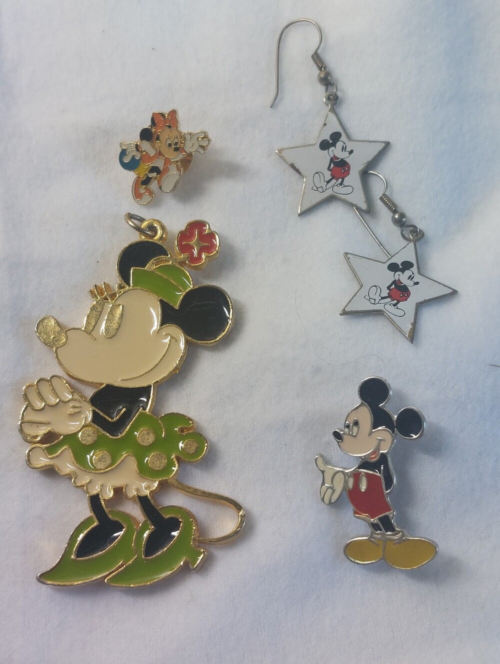 VTG Disney Jewelry Lot Sterling Silver Mickey Pin Minnie Pendant Earrings 4 Pc.